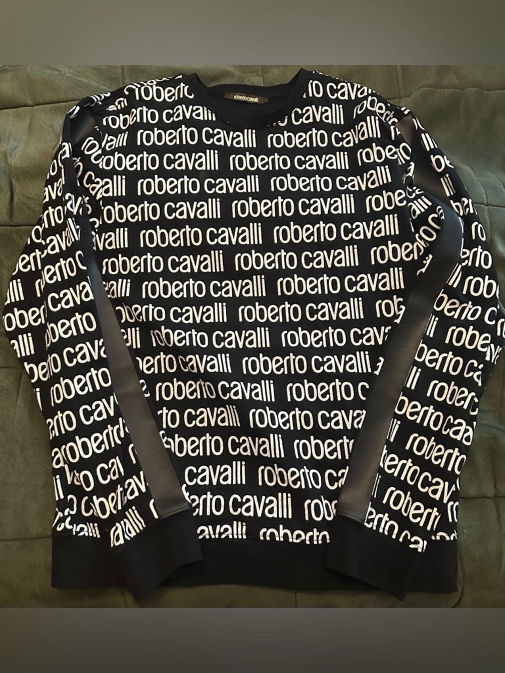 Roberto Cavalli Mens Black Sweatshirt with White Logo Print